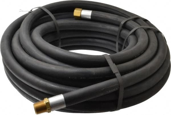 Alliance Hose & Rubber - 1/2" ID x 27/32" OD 50' Long Multipurpose Air Hose - MNPT x FNPT(Swivel) Ends, 300 Working psi, -40 to 190°F, 1/2" Fitting, Black - Benchmark Tooling