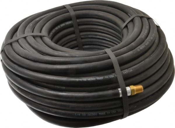 Alliance Hose & Rubber - 1/4" ID x 9/16" OD 100' Long Multipurpose Air Hose - MNPT x FNPT(Swivel) Ends, 300 Working psi, -40 to 190°F, 1/4" Fitting, Black - Benchmark Tooling