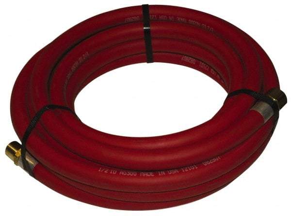 Alliance Hose & Rubber - 1/4" ID x 9/16" OD 25' Long Multipurpose Air Hose - MNPT x FNPT(Swivel) Ends, 300 Working psi, -40 to 190°F, 1/4" Fitting, Red - Benchmark Tooling