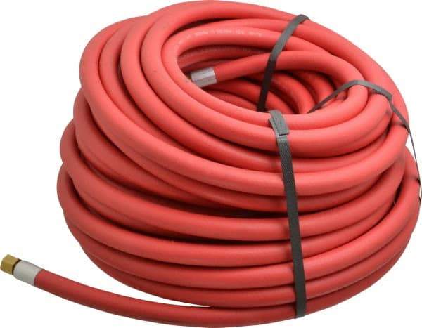 Alliance Hose & Rubber - 3/8" ID x 23/32" OD 100' Long Multipurpose Air Hose - MNPT x FNPT(Swivel) Ends, 300 Working psi, -40 to 190°F, 1/4" Fitting, Red - Benchmark Tooling