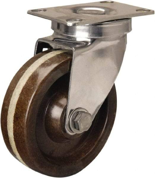 Hamilton - 4" Diam x 1-1/4" Wide x 5-1/8" OAH Top Plate Mount Swivel Caster - Phenolic, 300 Lb Capacity, Plain Bore Bearing, 2-3/8 x 3-5/8" Plate - Benchmark Tooling