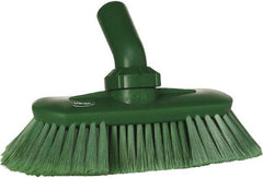 Vikan - 1-1/2" Bristle Length, Polyester Wash Brush - 7-3/4" Long x 3" Wide Head, 8" OAL, European Threaded Handle, Green, Polypropylene Block, Flagged - Benchmark Tooling