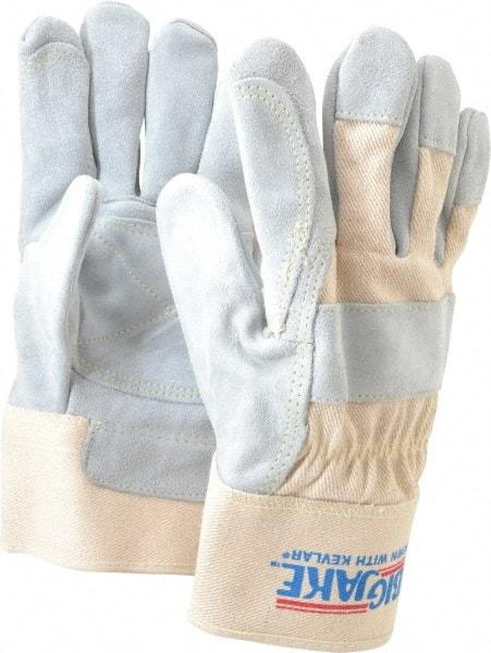 MCR Safety - Size L (9) Split Cowhide General Protection Work Gloves - For General Purpose, Uncoated, Safety Cuff, Full Fingered, Yellow/White, Paired - Benchmark Tooling