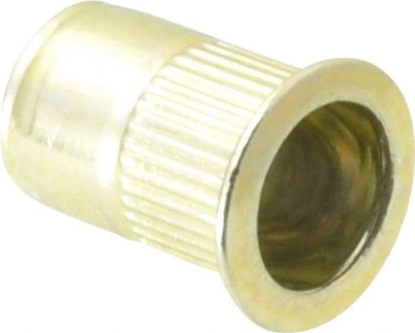 RivetKing - 1/4-20, 0.027 to 0.165" Grip, Steel Standard Rivet Nut - Zinc Yellow Dichromate Finish, Countersunk Head - Benchmark Tooling