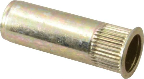 RivetKing - 1/4-20, 0.027 to 0.165" Grip, 25/64" Drill, Steel Closed End Knurled Rivet Nut - Zinc Yellow Dichromate Finish, Countersunk Head - Benchmark Tooling