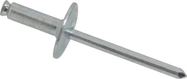 RivetKing - Size 8-18 Dome Head Steel Flush on Both Sides Blind Rivet - Steel Mandrel, 7/8" to 1-1/8" Grip, 5/8" Head Diam, 0.255" Min Hole Diam, 0.82" Length Under Head, 1/4" Body Diam - Benchmark Tooling