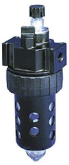 Parker - 1/4" NPT, 150 Max psi Intermediate Micro Mist Lubricator - Polycarbonate Bowl with Sight Glass, Zinc Body, 40 CFM, 125°F Max Temp, 2.81" Wide x 7.82" High - Benchmark Tooling
