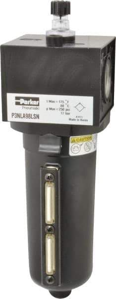Parker - 1" NPT, 250 Max psi Heavy Duty Mist Lubricator - Metal Bowl with Sight Glass, Zinc Body, 250 CFM, 175°F Max Temp, 3.62" Wide x 11.81" High - Benchmark Tooling