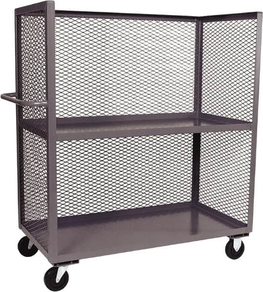 Jamco - 3,000 Lb Capacity, 2 Shelf, 3-Sided Steel Mesh Stock Truck - 30" Long x 48" Wide x 57" High, 6" Diam Phenolic Wheels - Benchmark Tooling