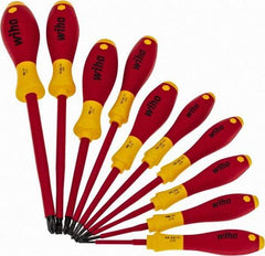 Wiha - 10 Piece Phillips & Slotted Screwdriver Set - Blade Sizes: Width mm 2, 2.5, 3, 3.5, 4.5 & 6.5, Bit Sizes: Philips #0 to #3, Metric Length mm: 60mm, 75mm, 80mm, 100mm, 125mm & 150mm - Benchmark Tooling