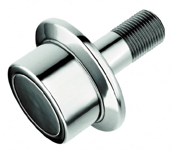 Accurate Bushing - 3-1/2" Roller Diam x 2" Width, 1-1/4" Stud Diam x 2-3/4" Length, Flanged Load Roller - Steel, 1-3/4" Thread Length, 1-1/4-12 Thread, 14,300 Lb Dynamic Cap, 16,000 Lb Static Cap - Benchmark Tooling