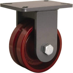 Hamilton - 6" Diam x 2-3/4" Wide, Iron Rigid Caster - 2,500 Lb Capacity, Top Plate Mount, 5-1/4" x 7-1/4" Plate, Straight Roller Bearing - Benchmark Tooling