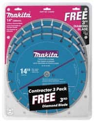 Makita - 14" Diam, 20mm Arbor Hole Diam, Wet & Dry Cut Saw Blade - Diamond-Tipped, Standard Round Arbor - Benchmark Tooling