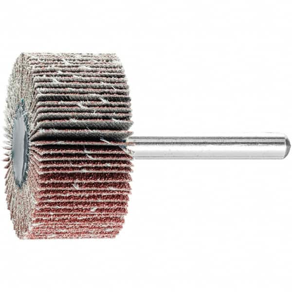 PFERD - 1-1/2" Diam x 1" Face Width, Aluminum Oxide Coated Mounted Flap Wheel - 1/4" Shank Mount, 80 Grit, 23,000 Max RPM - Benchmark Tooling