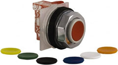 Schneider Electric - 30mm Mount Hole, Extended Straight, Pushbutton Switch with Contact Block - Multicolored Pushbutton, Momentary (MO) - Benchmark Tooling