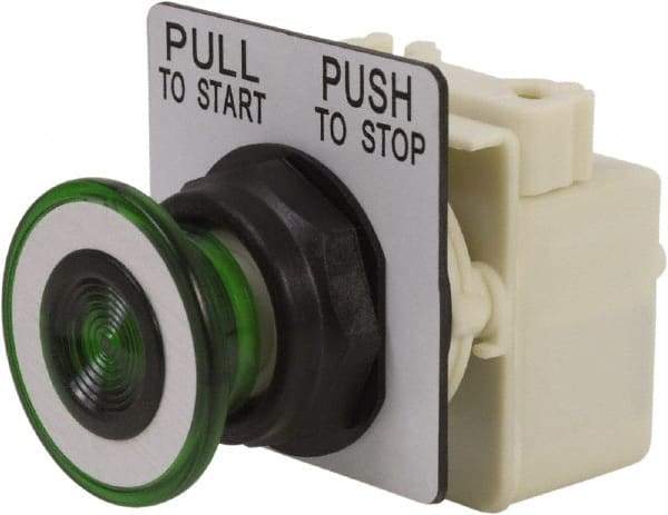 Schneider Electric - 30mm Mount Hole, Extended Straight, Pushbutton Switch Only - Green Pushbutton, Maintained (MA) - Benchmark Tooling