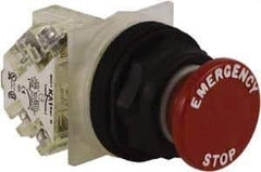 Schneider Electric - 30mm Mount Hole, Extended Straight, Pushbutton Switch with Contact Block - Red Pushbutton, Momentary (MO) - Benchmark Tooling