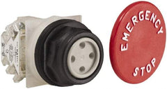 Schneider Electric - 30mm Mount Hole, Extended Straight, Pushbutton Switch with Contact Block - Red Pushbutton, Momentary (MO) - Benchmark Tooling