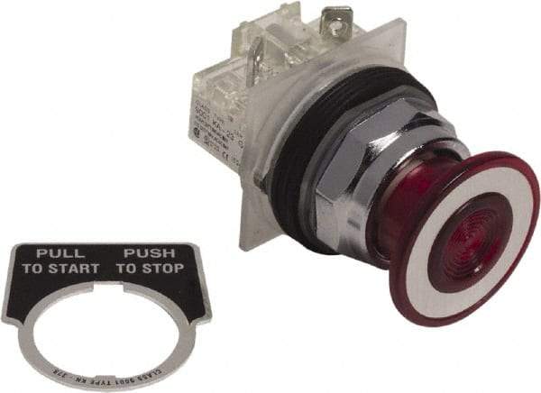 Schneider Electric - 30mm Mount Hole, Extended Mushroom Head, Pushbutton Switch Only - Round, Red Pushbutton, Nonilluminated, Maintained (MA), On-Off - Benchmark Tooling