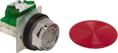 Schneider Electric - 30mm Mount Hole, Extended Straight, Pushbutton Switch with Contact Block - Red Pushbutton, Momentary (MO) - Benchmark Tooling