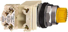 Schneider Electric - 30mm Mount Hole, Extended Straight, Pushbutton Switch - Amber Pushbutton, Illuminated, Momentary (MO) - Benchmark Tooling