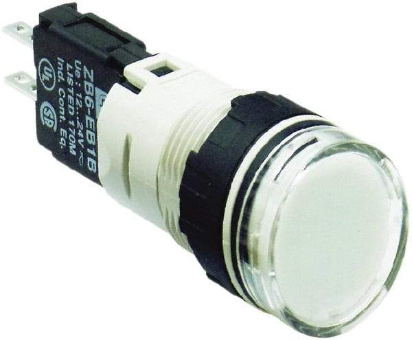 Schneider Electric - 12-24 VAC/VDC White Lens LED Pilot Light - Round Lens, Quick Connect Connector, 18mm Wide, Vibration Resistant - Benchmark Tooling