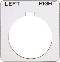 Schneider Electric - Square, Plastic Legend Plate - Left-Right - White Background, Black Letters, 1.22 Inch Hole Diameter, 1-3/4 Inch Square - Benchmark Tooling