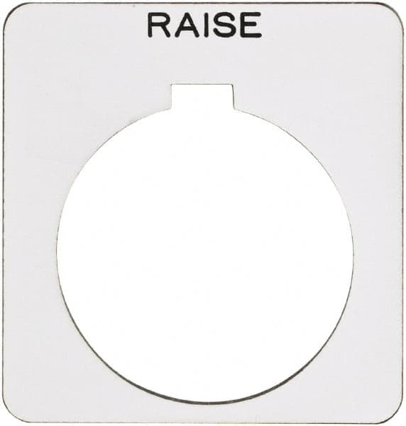 Schneider Electric - Square, Plastic Legend Plate - Raise - White Background, Black Letters, 1.22 Inch Hole Diameter, 1-3/4 Inch Square - Benchmark Tooling