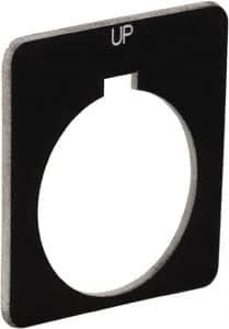 Schneider Electric - Square, Plastic Legend Plate - Up - Black Background, White Letters, 1.22 Inch Hole Diameter, 1-3/4 Inch Square - Benchmark Tooling