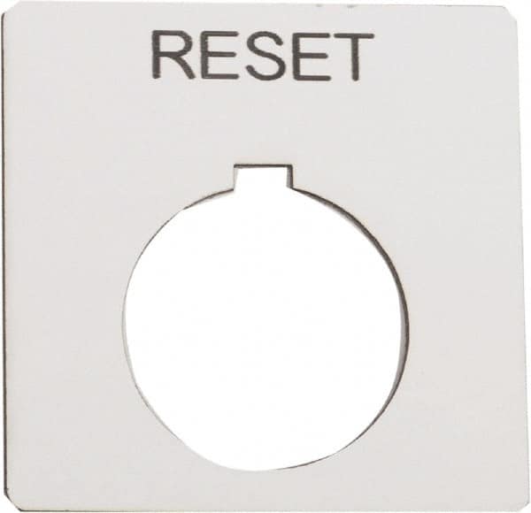 Schneider Electric - Square, Plastic Legend Plate - Reset - White Background, Black Letters, 1.2 Inch Hole Diameter, 2-1/4 Inch Square - Benchmark Tooling