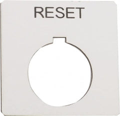 Schneider Electric - Square, Plastic Legend Plate - Reset - White Background, Black Letters, 1.2 Inch Hole Diameter, 2-1/4 Inch Square - Benchmark Tooling