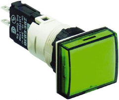 Schneider Electric - 12-24 VAC/VDC Green Lens LED Pilot Light - Rectangle Lens, Quick Connect Connector, 24mm Wide, Vibration Resistant - Benchmark Tooling
