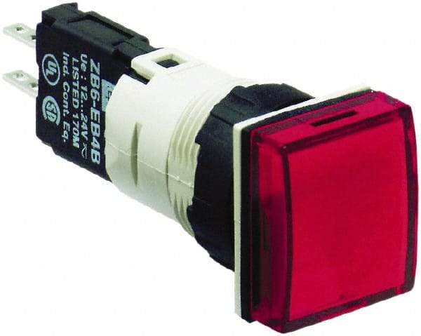 Schneider Electric - 12-24 VAC/VDC Red Lens LED Pilot Light - Square Lens, Quick Connect Connector, 18mm Wide, Vibration Resistant - Benchmark Tooling