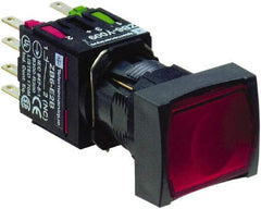 Schneider Electric - 16mm Mount Hole, Flush, Pushbutton Switch with Contact Block - Rectangle, Red Pushbutton, Illuminated, Momentary (MO) - Benchmark Tooling