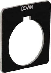 Schneider Electric - Square, Plastic Legend Plate - Down - Black Background, White Letters, 1.22 Inch Hole Diameter, 1-3/4 Inch Square - Benchmark Tooling