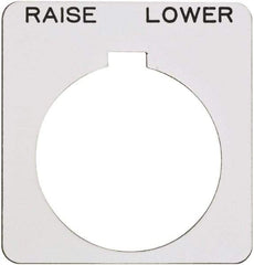 Schneider Electric - Square, Plastic Legend Plate - Raise-Lower - White Background, Black Letters, 1.22 Inch Hole Diameter, 1-3/4 Inch Square - Benchmark Tooling