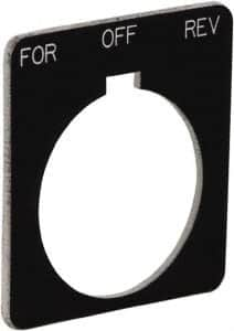 Schneider Electric - Square, Plastic Legend Plate - Forward-Off-Reverse - Black Background, White Letters, 1.22 Inch Hole Diameter, 1-3/4 Inch Square - Benchmark Tooling