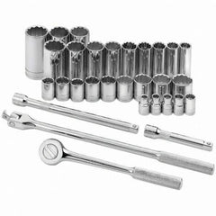 SK - 1/2" Drive Standard Deep Socket Set - 3/8 to 1-1/4", Inch Measurement Standard - Benchmark Tooling