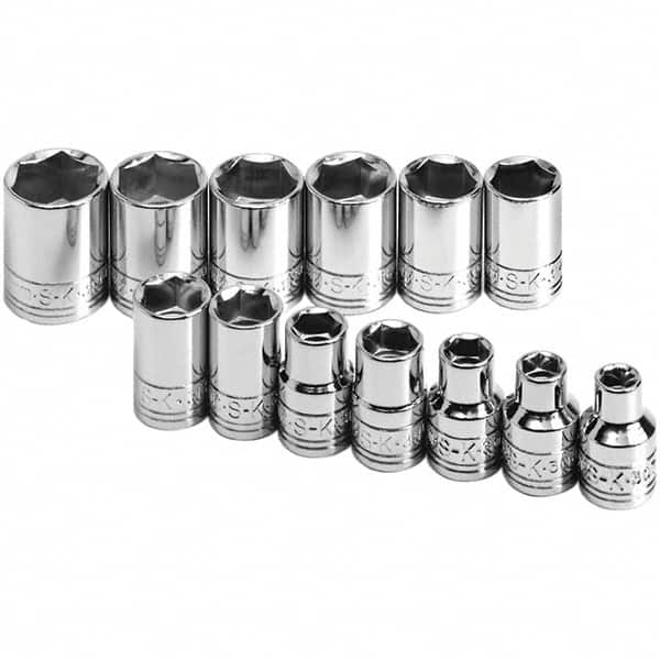 SK - 3/8" Drive Standard Socket Set - 7 to 19mm, Metric Measurement Standard - Benchmark Tooling