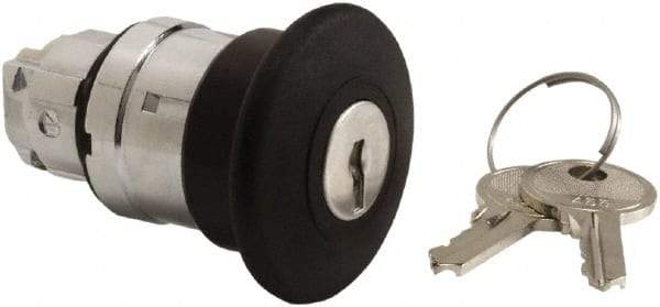 Schneider Electric - 22mm Mount Hole, Extended Mushroom Head, Pushbutton Switch Only - Round, Black Pushbutton, Nonilluminated, Maintained (MA) - Benchmark Tooling