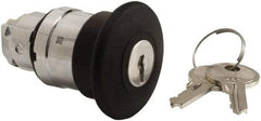 Schneider Electric - 22mm Mount Hole, Extended Mushroom Head, Pushbutton Switch Only - Round, Black Pushbutton, Nonilluminated, Maintained (MA) - Benchmark Tooling