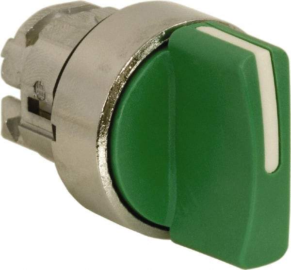 Schneider Electric - 22mm Mount Hole, 3 Position, Handle Operated, Selector Switch Only - Green, Momentary (MO), Nonilluminated, Shock, Vibration and Water Resistant - Benchmark Tooling