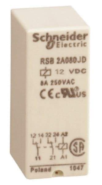 Schneider Electric - 2,000 VA Power Rating, Electromechanical Plug-in General Purpose Relay - 8 Amp at 250 VAC & 28 VDC, 2CO, 12 VDC - Benchmark Tooling