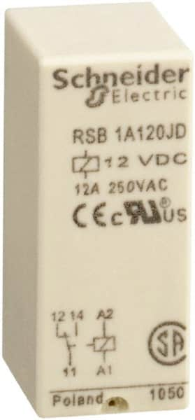 Schneider Electric - 3,000 VA Power Rating, Electromechanical Plug-in General Purpose Relay - 12 Amp at 250 VAC & 12 Amp at 28 VDC, 1CO, 12 VDC - Benchmark Tooling