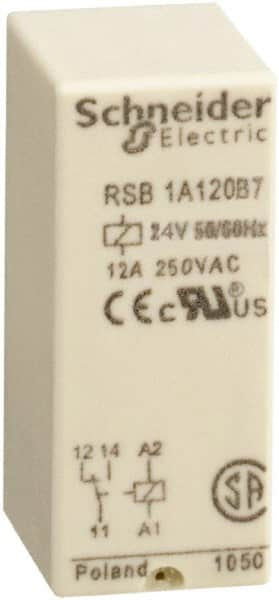 Schneider Electric - 3,000 VA Power Rating, Electromechanical Plug-in General Purpose Relay - 12 Amp at 250 VAC & 12 Amp at 28 VDC, 1CO, 24 VAC - Benchmark Tooling