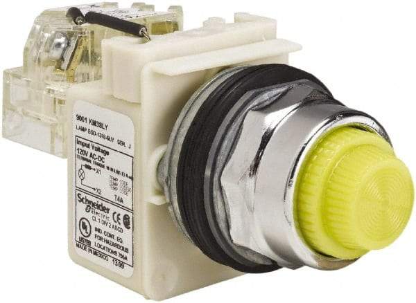 Schneider Electric - 120 VAC Yellow Lens LED Indicating Light - Screw Clamp Connector - Benchmark Tooling