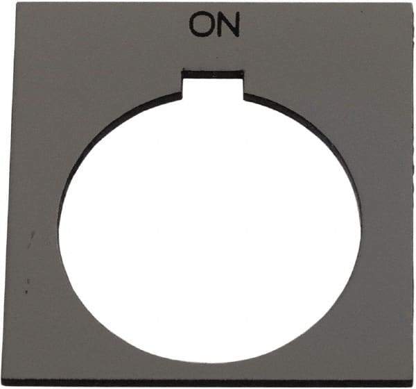 Schneider Electric - Square, Plastic Legend Plate - On - Silver Background, Black Letters, 1.2 Inch Hole Diameter, 1-3/4 Inch Square - Benchmark Tooling