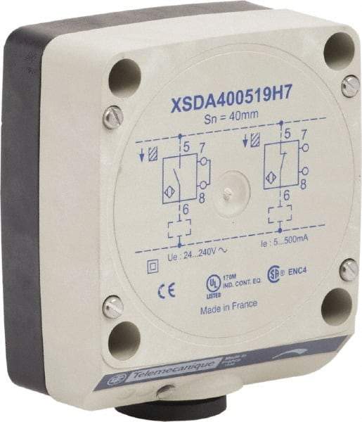 Telemecanique Sensors - NPN, PNP, NO/NC, 40mm Detection, Rectangular, Inductive Proximity Sensor - 2 Wires, IP67, 24 to 240 VAC, 80mm Wide - Benchmark Tooling