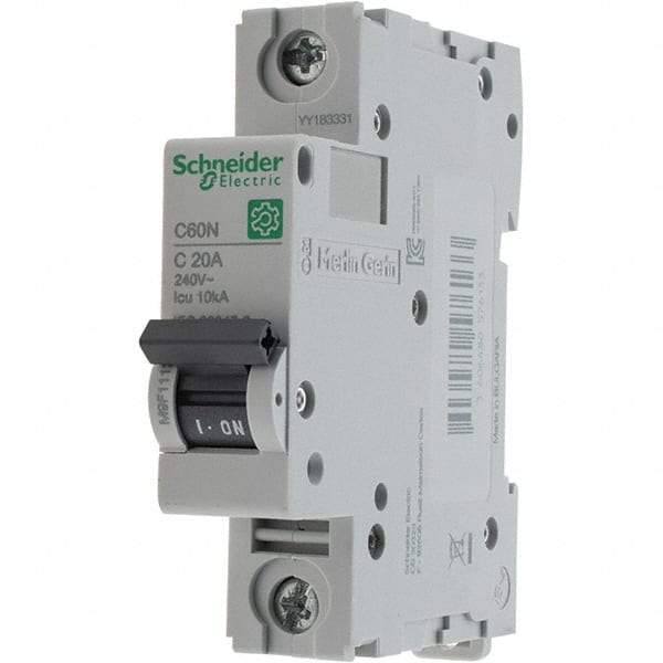 Schneider Electric - 20 Amp, 440 VAC, 1 Pole, DIN Rail Mounted Miniature Circuit Breaker - Magnetic Trip, Multiple Breaking Capacity Ratings, 18-4 AWG, 76mm Deep x 81mm High x 18mm Wide - Benchmark Tooling