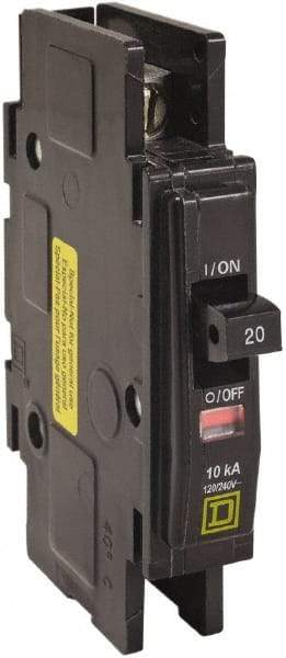 Square D - 15 Amp, 120/240 VAC, 1 Pole, DIN Rail Mounted, Flush Mount, Surface Mount Miniature Circuit Breaker - Thermal Magnetic Trip, 10 kA at 120/240 VAC Breaking Capacity, 14-2 (Aluminum), 14-2 (Copper) AWG, 74mm Deep x 103mm High x 19mm Wide - Benchmark Tooling